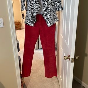 New Frontier Size 12 Genuine Red Suede Jean Style Pants, with 35 Inch Inseam.